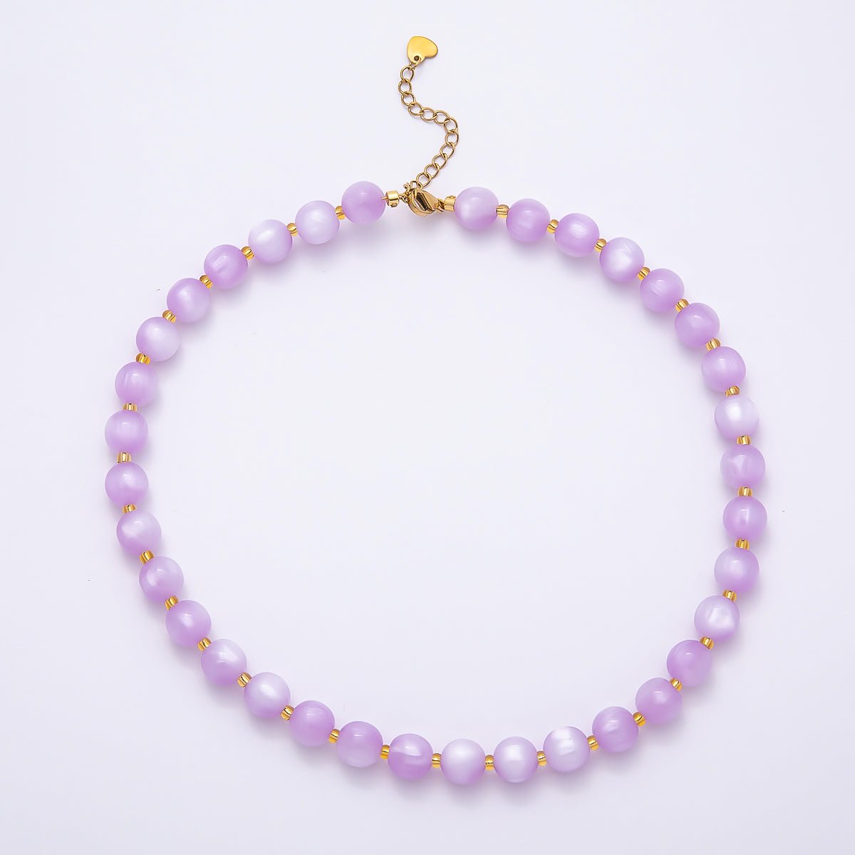 Stainless Steel 10mm Round Glitter Resin Bead 16 Inch Necklace w. Extender | WA-04523 ~ WA-04530 - DLUXCA