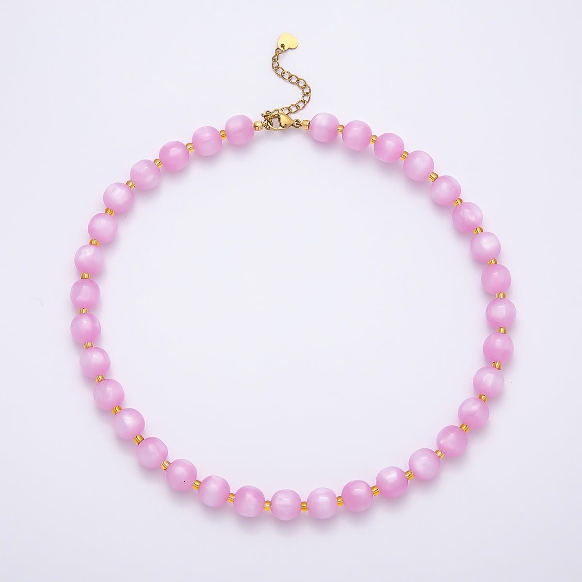 Stainless Steel 10mm Round Glitter Resin Bead 16 Inch Necklace w. Extender | WA-04523 ~ WA-04530 - DLUXCA