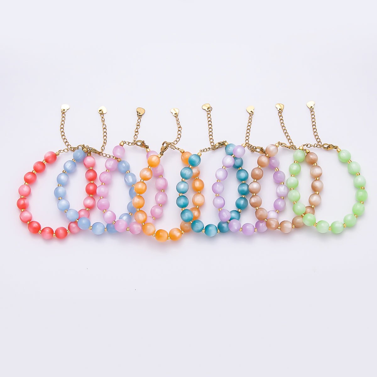 Stainless Steel 10mm Round Glitter Resin Bead 7 Inch Bracelet w. Extender | WA-04531 ~ WA-04538 - DLUXCA