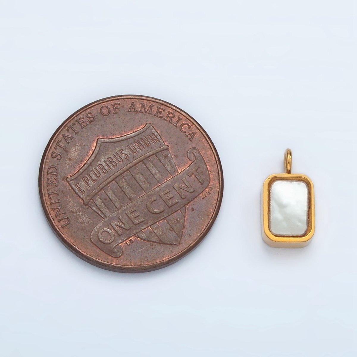 Stainless Steel 10mm Shell Pearl Bezel Rectangular Charm | P588 - DLUXCA