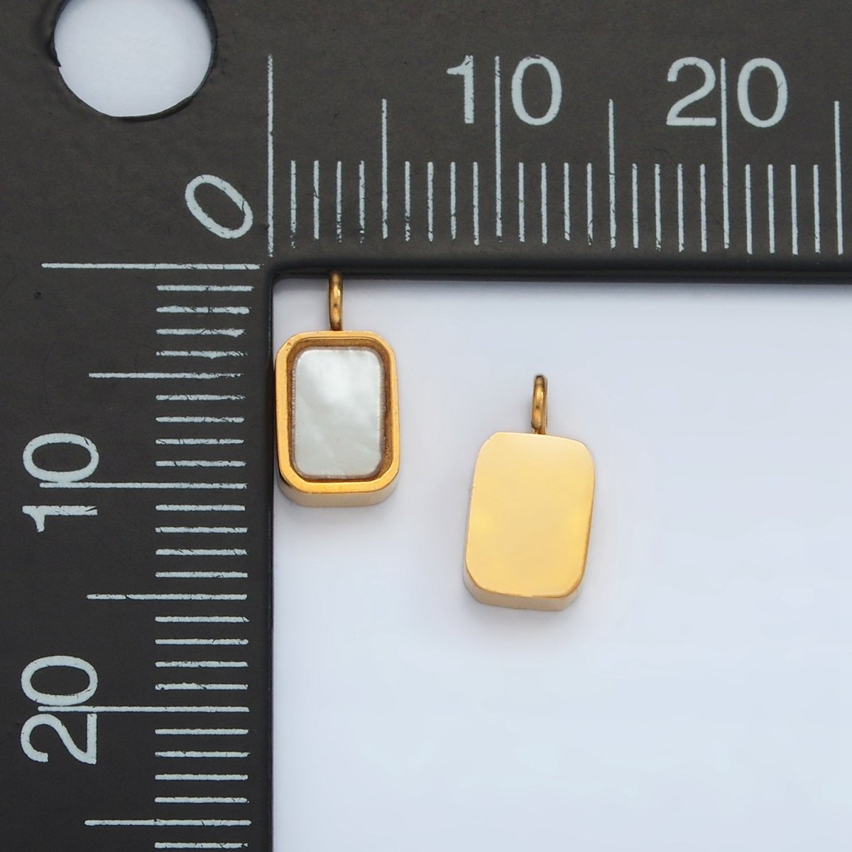 Stainless Steel 10mm Shell Pearl Bezel Rectangular Charm | P588 - DLUXCA