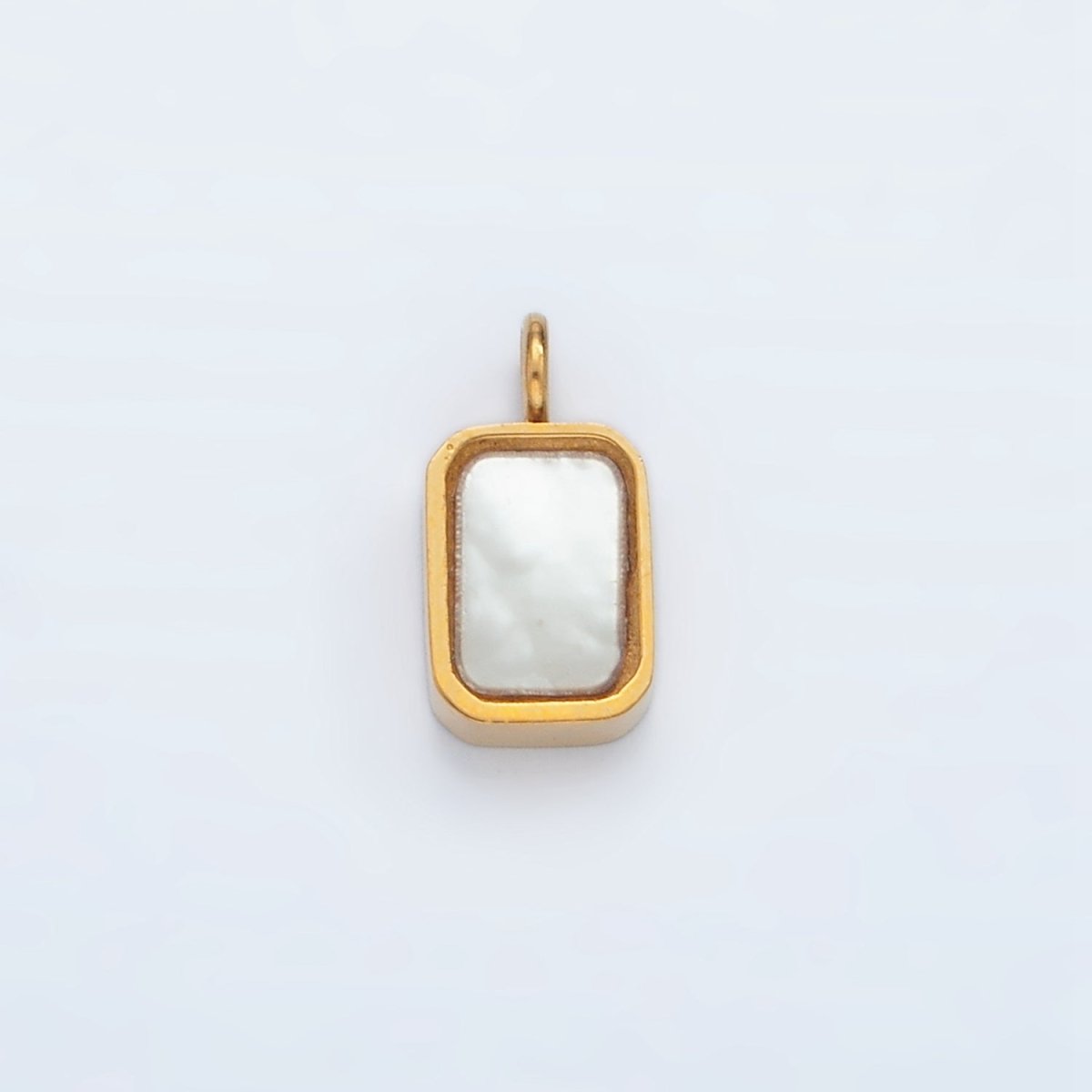 Stainless Steel 10mm Shell Pearl Bezel Rectangular Charm | P588 - DLUXCA