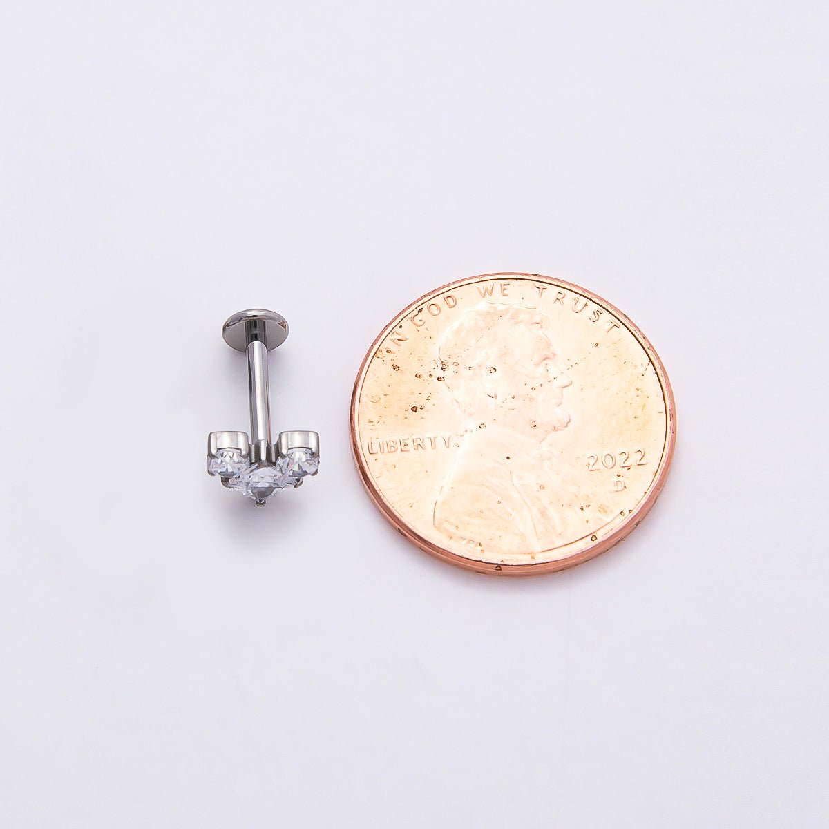 Stainless Steel 11mm Clear CZ Geometric Heart Single Cartilage Piercing Flat Back Stud in Gold & Silver | Findings-00182 - Findings-00183 - DLUXCA