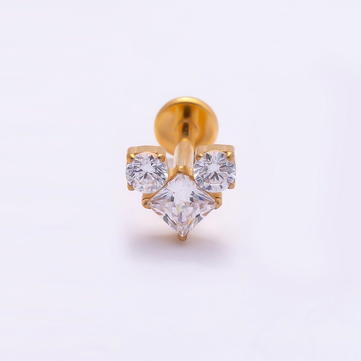 Stainless Steel 11mm Clear CZ Geometric Heart Single Cartilage Piercing Flat Back Stud in Gold & Silver | Findings-00182 - Findings-00183 - DLUXCA