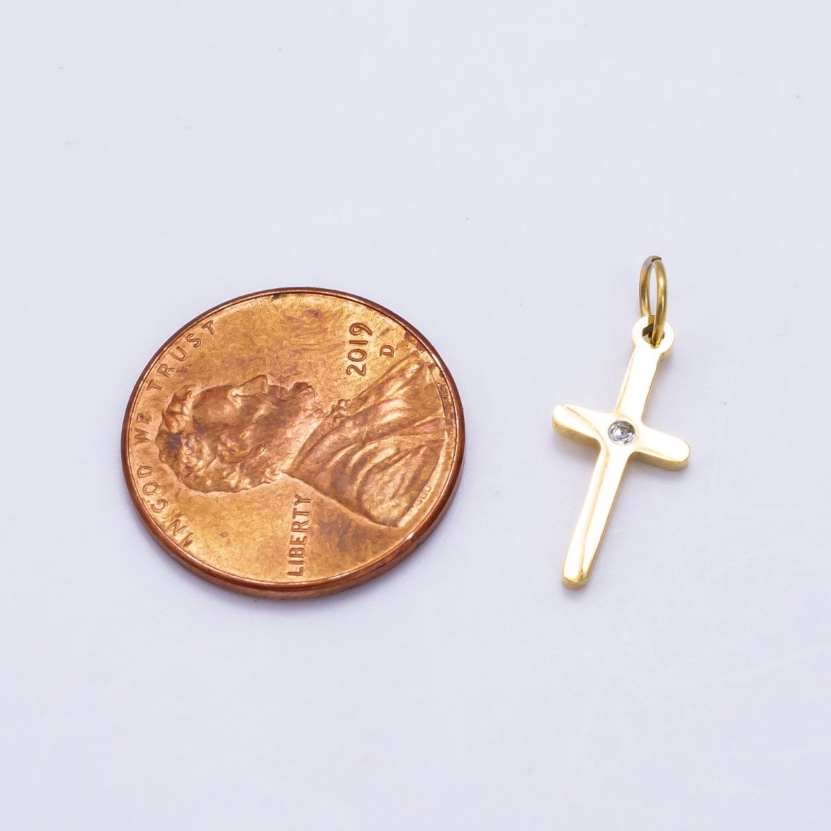 Stainless Steel 13mm Clear CZ Religious Cross Charm | P1293 - DLUXCA