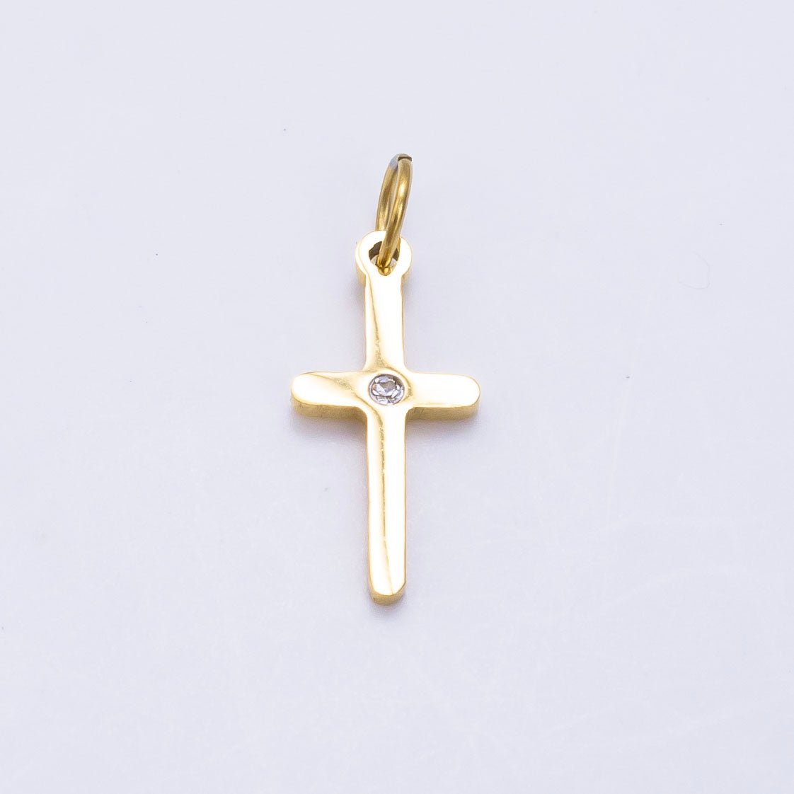Stainless Steel 13mm Clear CZ Religious Cross Charm | P1293 - DLUXCA