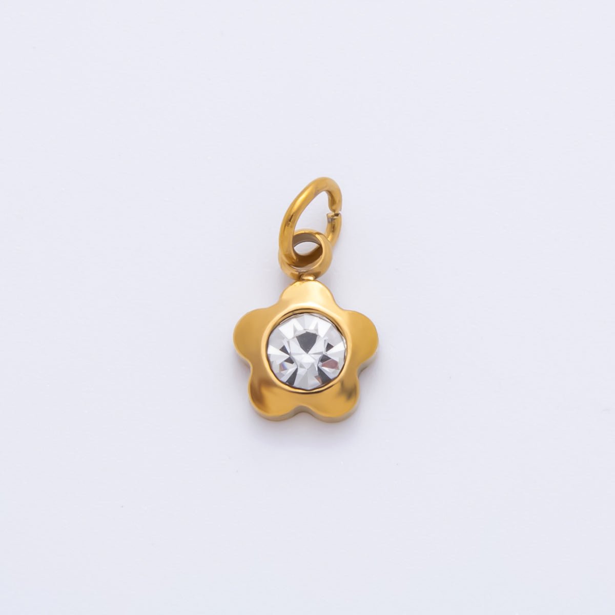Stainless Steel 14.5mm Round CZ Bezel Cut Daisy Flower Charm | AH - 903 - DLUXCA