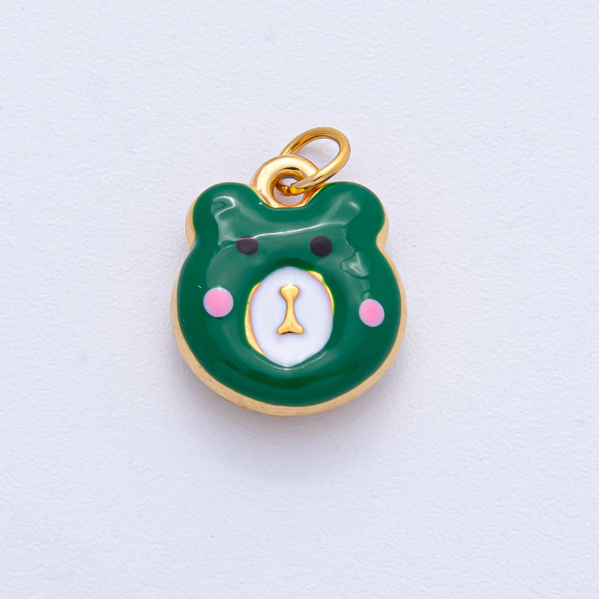 Stainless Steel 15mm Brown, Red, Green, White Enamel Teddy Bear Charm | J865 J889 - DLUXCA