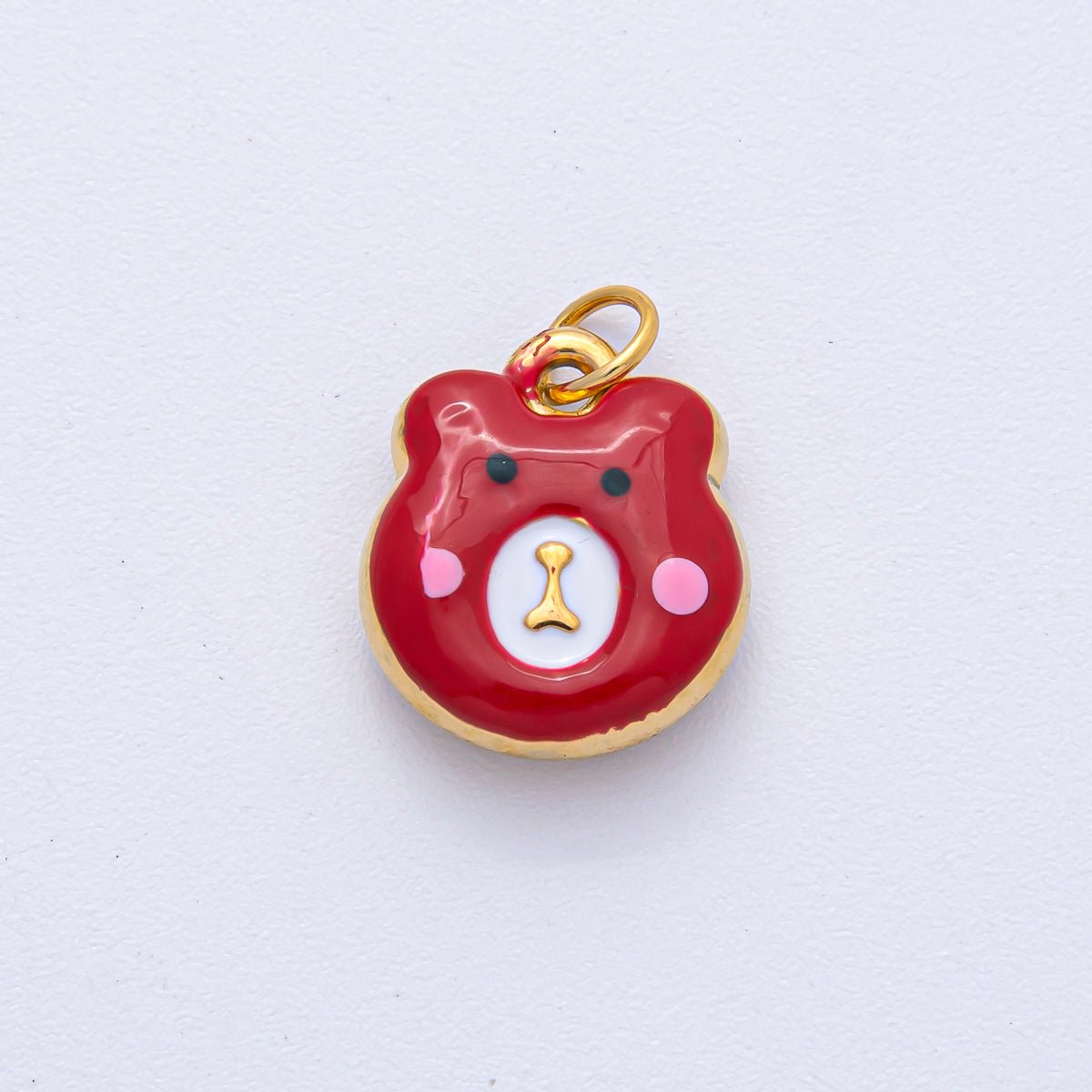 Stainless Steel 15mm Brown, Red, Green, White Enamel Teddy Bear Charm | J865 J889 - DLUXCA