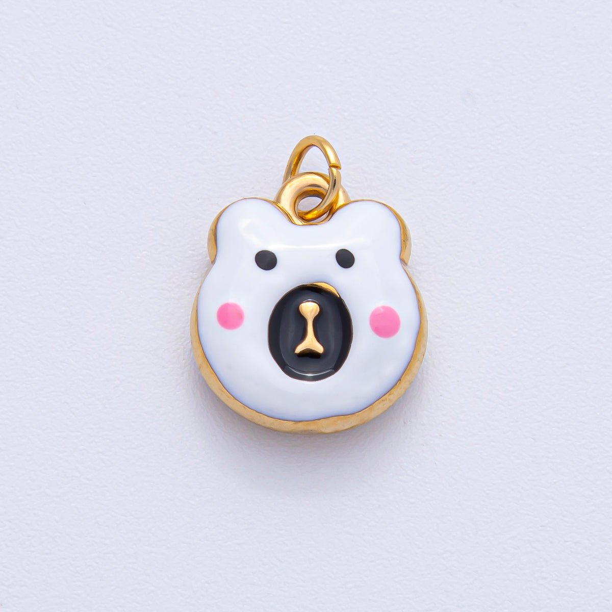 Stainless Steel 15mm Brown, Red, Green, White Enamel Teddy Bear Charm | J865 J889 - DLUXCA