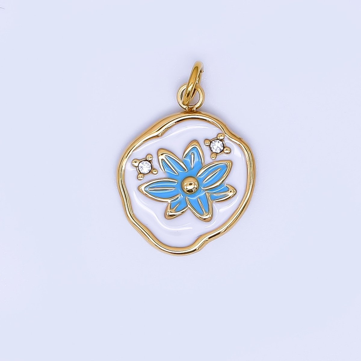 Stainless Steel 15mm Micro Paved CZ Enamel Blossom Delicate Bloom Flower Charm | J - 359 J - 365 J - 395 J - 462 - DLUXCA