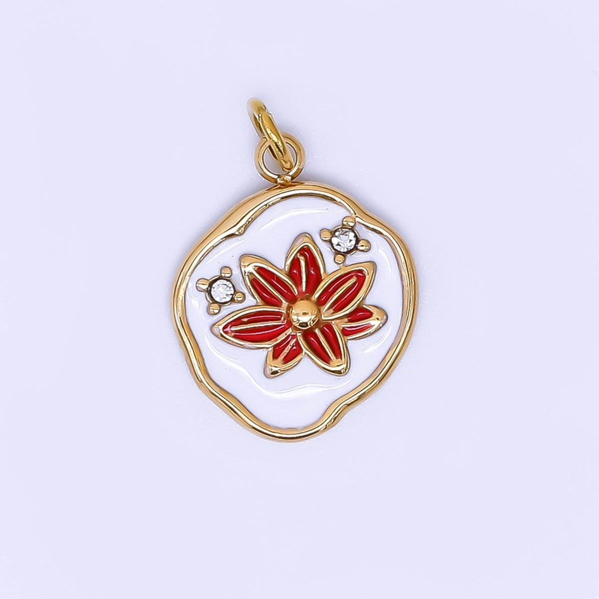 Stainless Steel 15mm Micro Paved CZ Enamel Blossom Delicate Bloom Flower Charm | J - 359 J - 365 J - 395 J - 462 - DLUXCA
