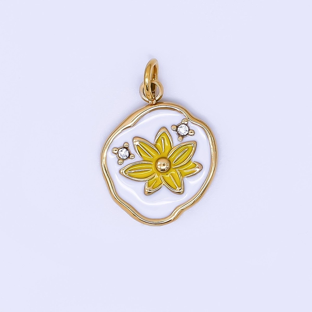 Stainless Steel 15mm Micro Paved CZ Enamel Blossom Delicate Bloom Flower Charm | J - 359 J - 365 J - 395 J - 462 - DLUXCA