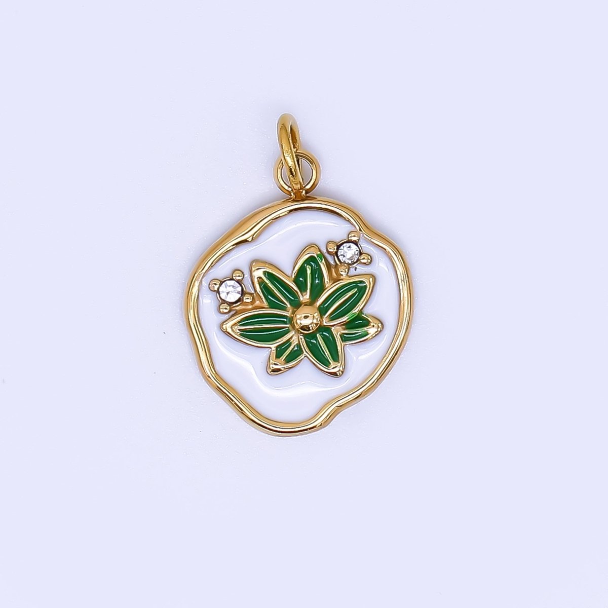 Stainless Steel 15mm Micro Paved CZ Enamel Blossom Delicate Bloom Flower Charm | J - 359 J - 365 J - 395 J - 462 - DLUXCA