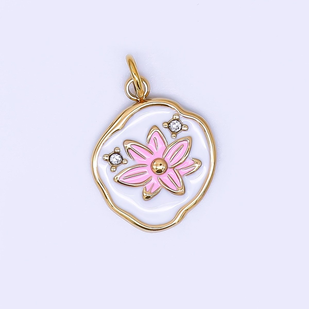 Stainless Steel 15mm Micro Paved CZ Enamel Blossom Delicate Bloom Flower Charm | J - 359 J - 365 J - 395 J - 462 - DLUXCA