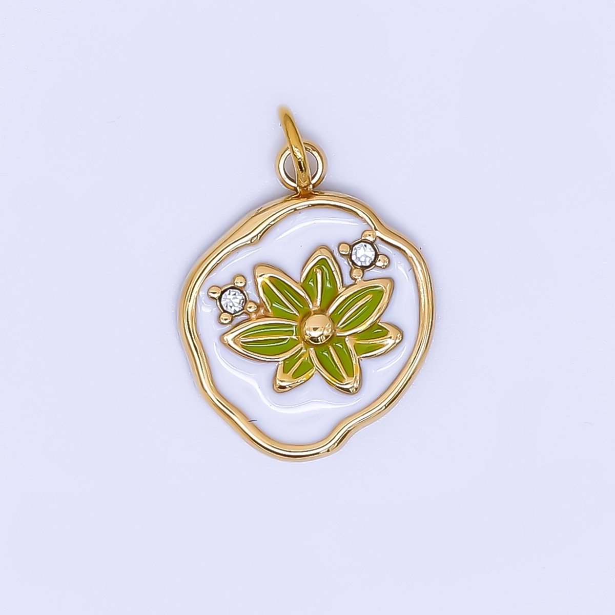 Stainless Steel 15mm Micro Paved CZ Enamel Blossom Delicate Bloom Flower Charm | J - 359 J - 365 J - 395 J - 462 - DLUXCA