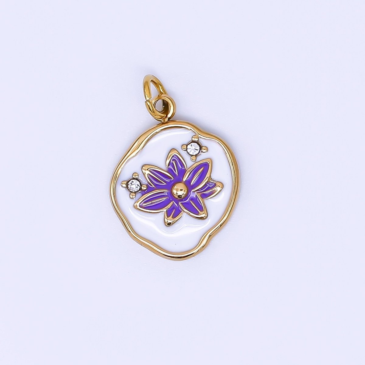 Stainless Steel 15mm Micro Paved CZ Enamel Blossom Delicate Bloom Flower Charm | J - 359 J - 365 J - 395 J - 462 - DLUXCA