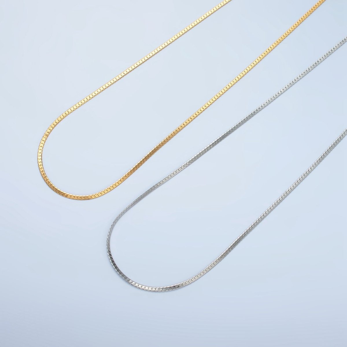 Stainless Steel 1.6mm Herringbone Chain 17.7 Inch Necklace, Gold or Silver Tone | WA - 2608, WA - 2609 - DLUXCA
