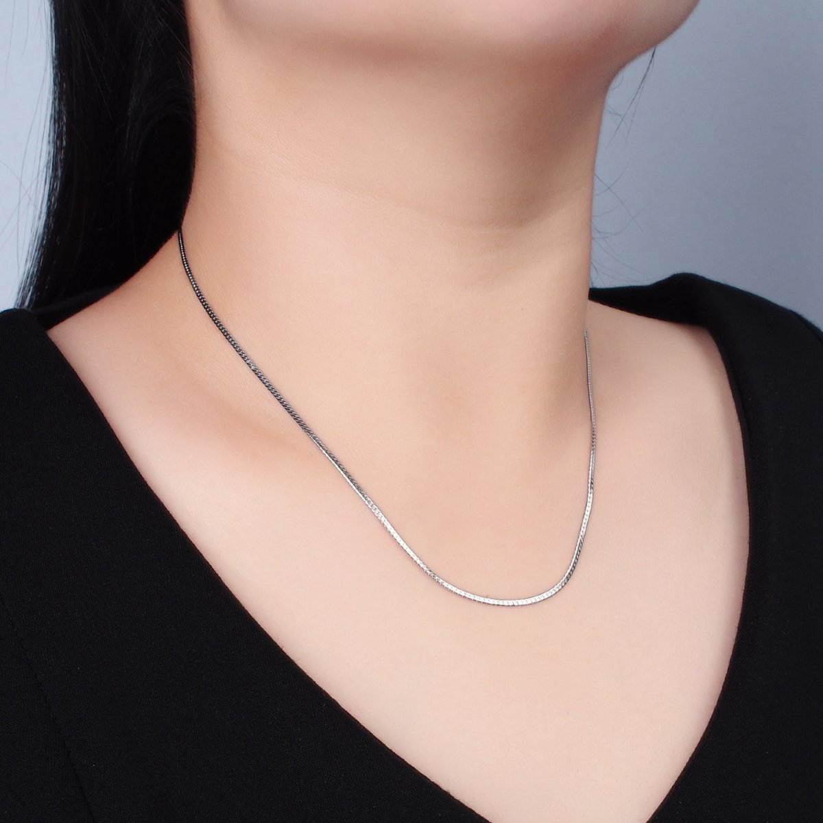 Stainless Steel 1.6mm Herringbone Chain 17.7 Inch Necklace, Gold or Silver Tone | WA - 2608, WA - 2609 - DLUXCA