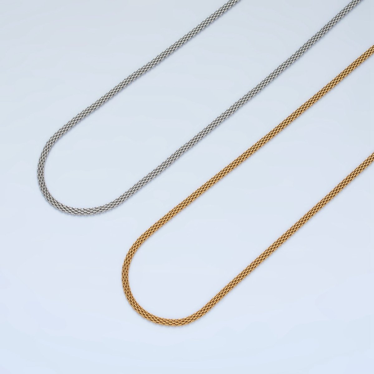 Stainless Steel 1.7mm Panther Chain 18.1 Inch Necklace, Gold or Silver Tone | WA - 2602, WA - 2603 - DLUXCA