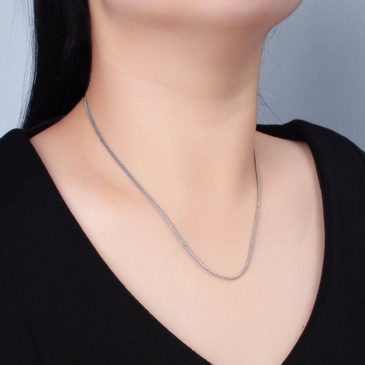 Stainless Steel 1.7mm Panther Chain 18.1 Inch Necklace, Gold or Silver Tone | WA - 2602, WA - 2603 - DLUXCA