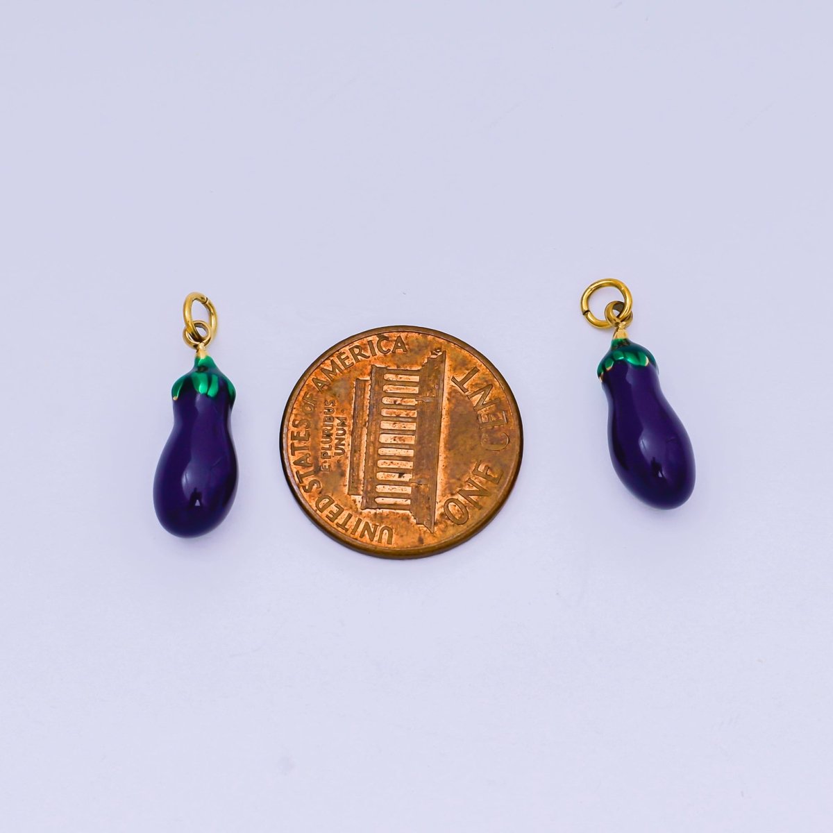Stainless Steel 18mm Purple Enamel Art Eggplant Vegetable Charm | J - 502 - DLUXCA