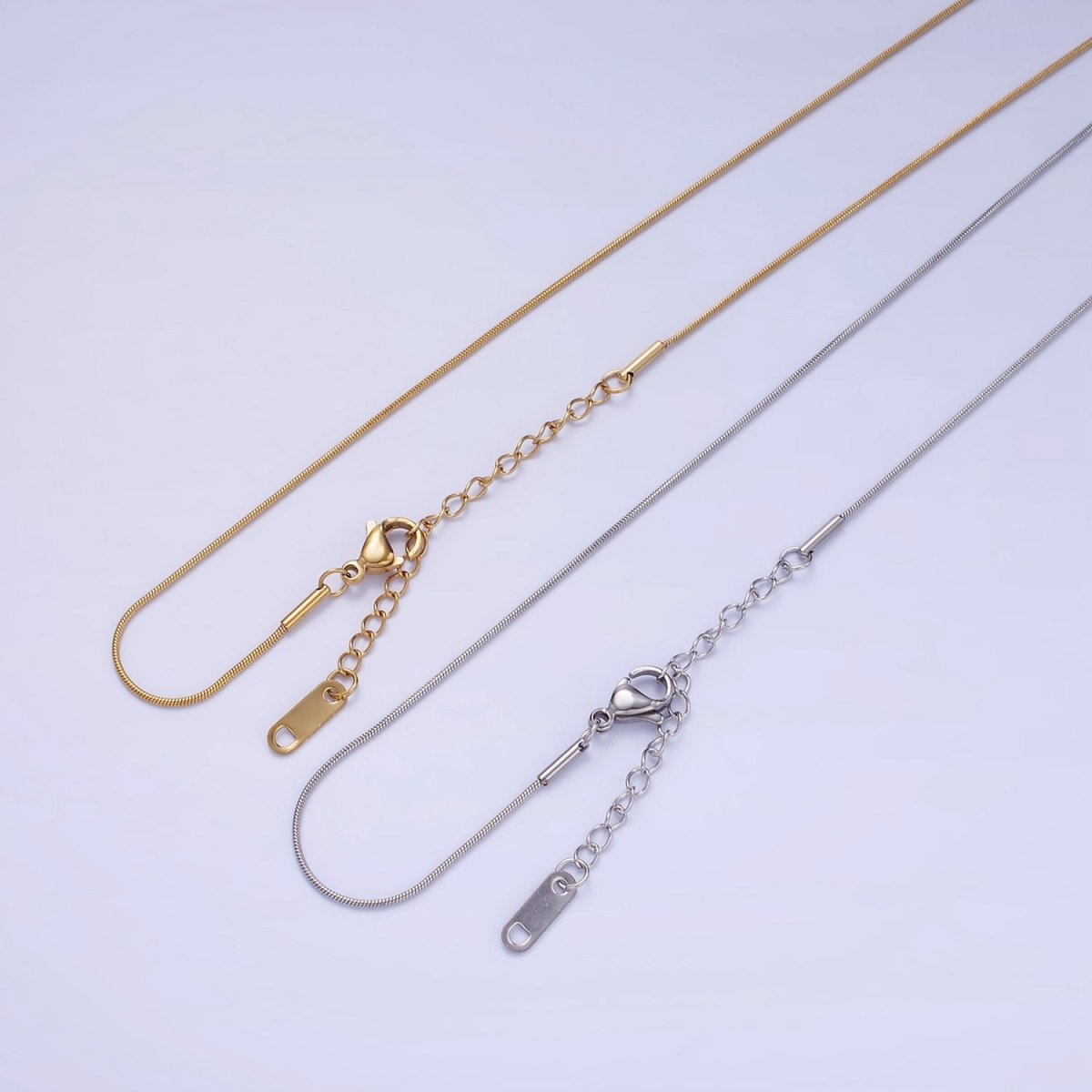 Stainless Steel 1mm Snake Chain 18 Inch Necklace w. Extender in Gold & Silver | WA-2486 WA-2487 - DLUXCA