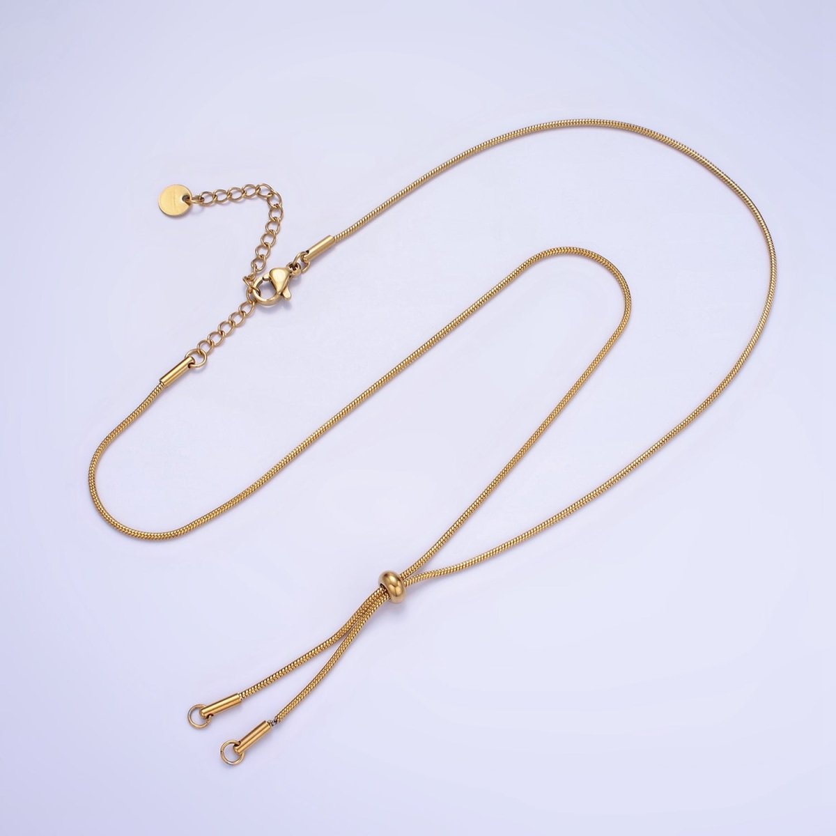 Stainless Steel 1mm Snake Chain Slider 20 Inch Y Necklace Gold & Silver | WA-2488 WA-2489 - DLUXCA