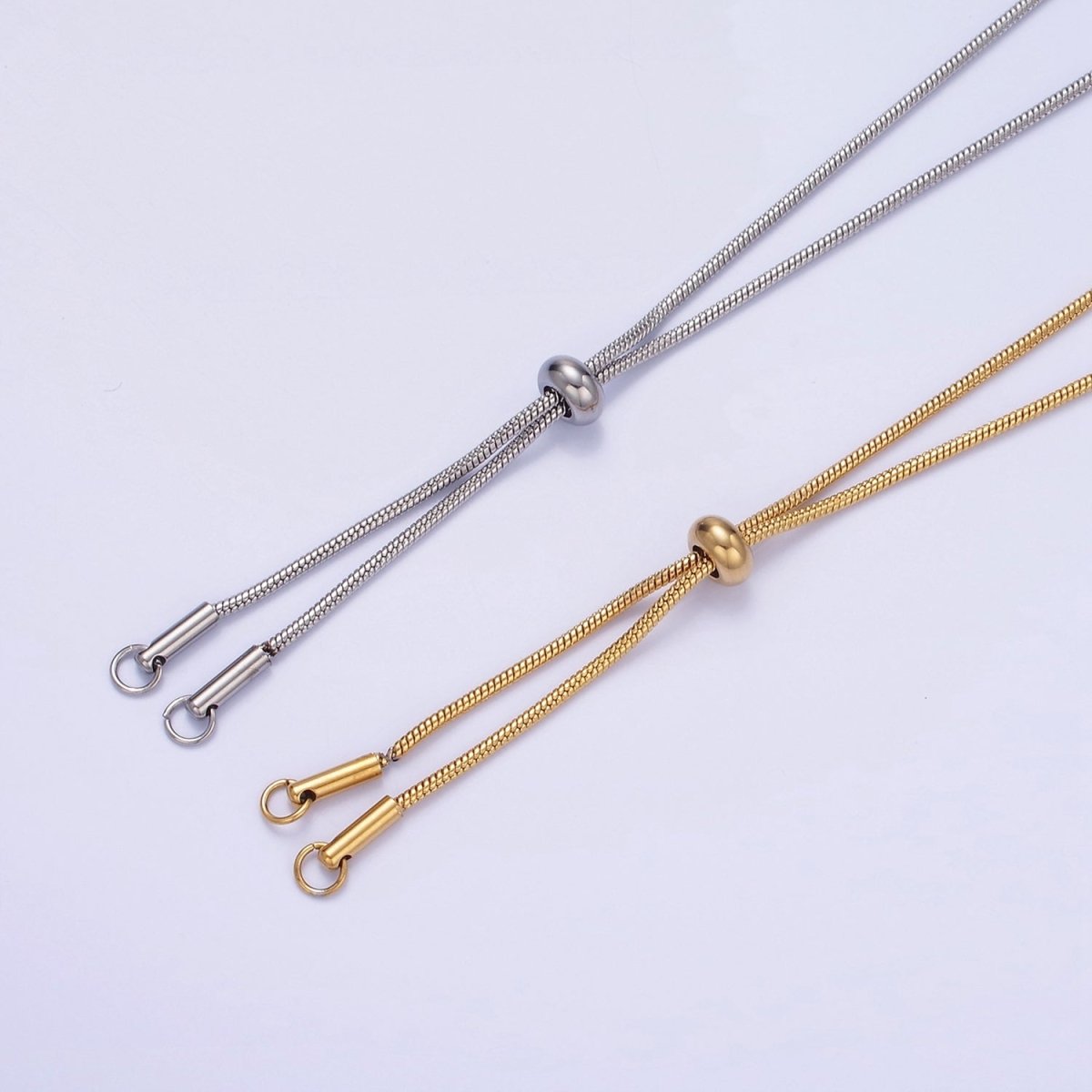 Stainless Steel 1mm Snake Chain Slider 20 Inch Y Necklace Gold & Silver | WA-2488 WA-2489 - DLUXCA