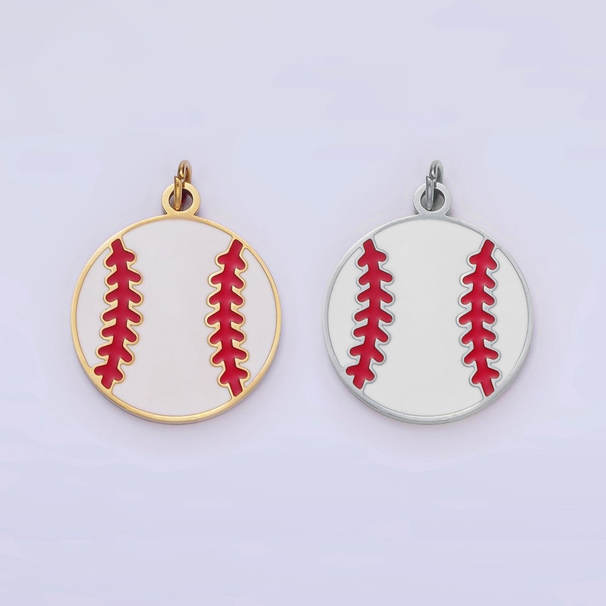 Stainless Steel 20mm Baseball Sports Enamel Round Charm in Gold & Silver | P966 - DLUXCA