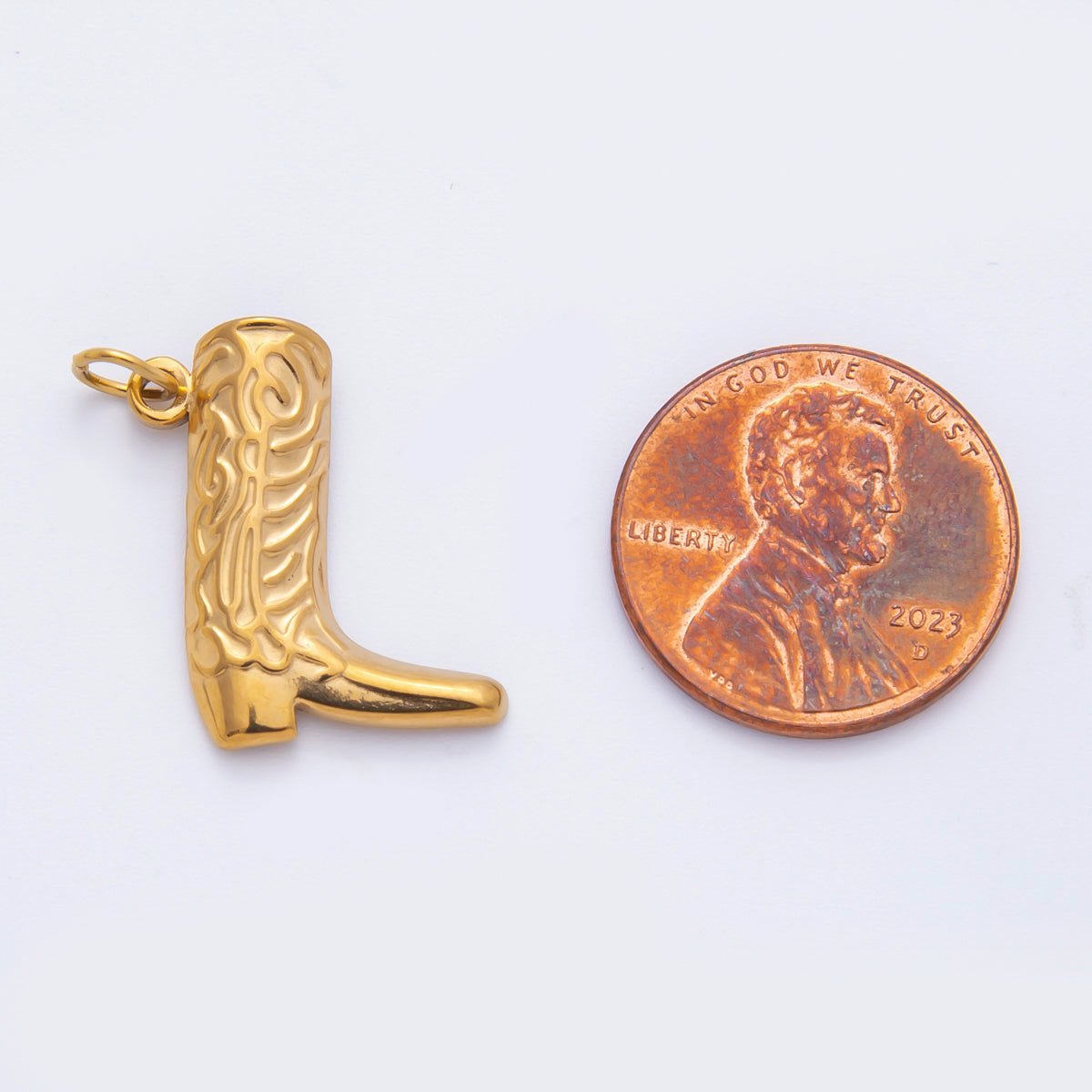 Stainless Steel 20mm Geometric Artisan Texas Cowboy Boots Charm | C - 070 - DLUXCA