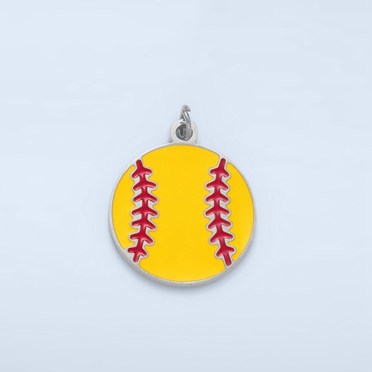 Stainless Steel 20mm Green Softball Sports Enamel Round Charm in Gold & Silver | P1225 - DLUXCA