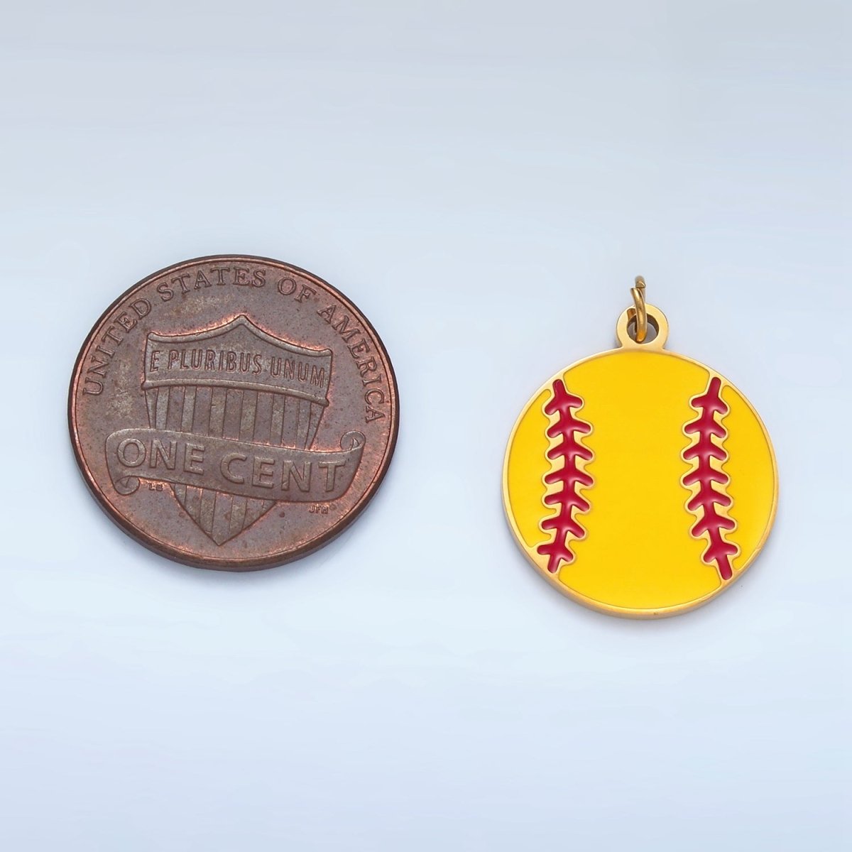 Stainless Steel 20mm Green Softball Sports Enamel Round Charm in Gold & Silver | P1225 - DLUXCA