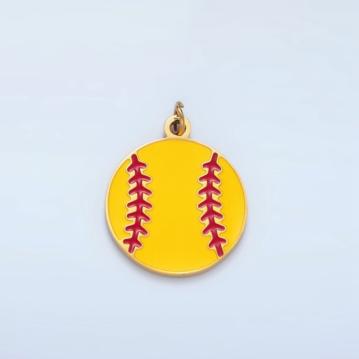 Stainless Steel 20mm Green Softball Sports Enamel Round Charm | P1225 - DLUXCA