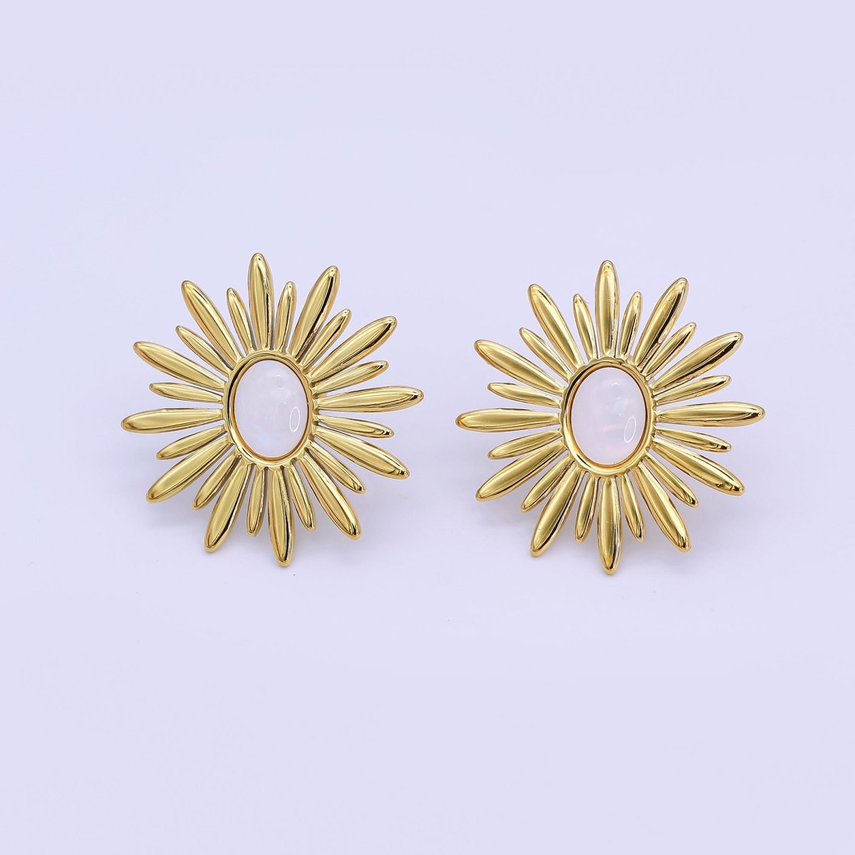 Stainless Steel 24.5mm White Flower Stud Earrings in Gold & Silver | AI531 AJ008 - DLUXCA