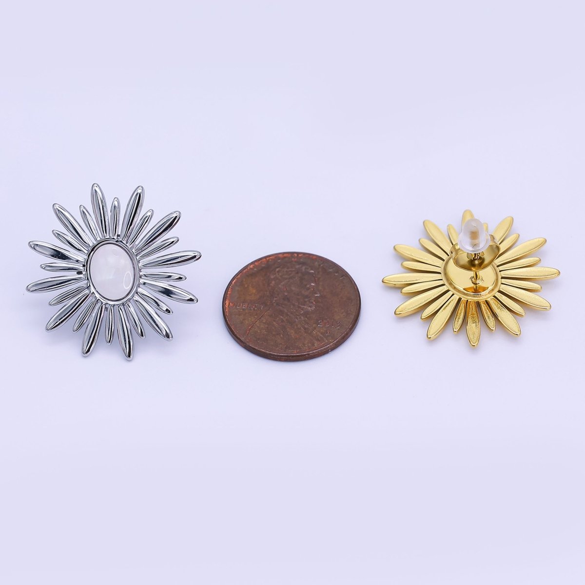 Stainless Steel 24.5mm White Flower Stud Earrings in Gold & Silver | AI531 AJ008 - DLUXCA