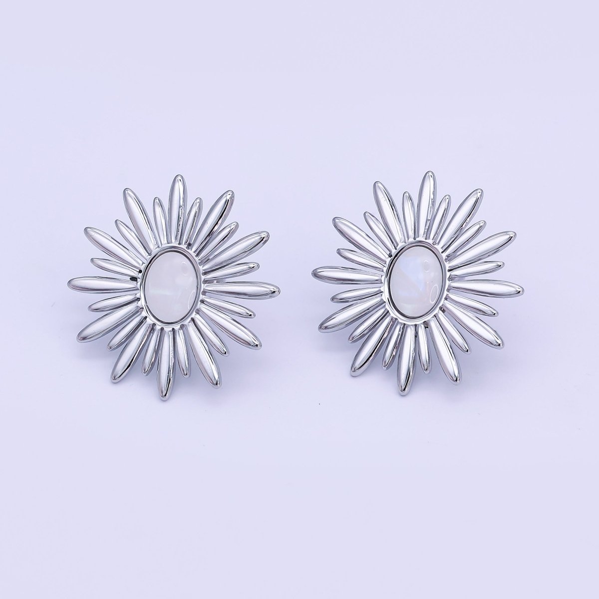 Stainless Steel 24.5mm White Flower Stud Earrings in Gold & Silver | AI531 AJ008 - DLUXCA