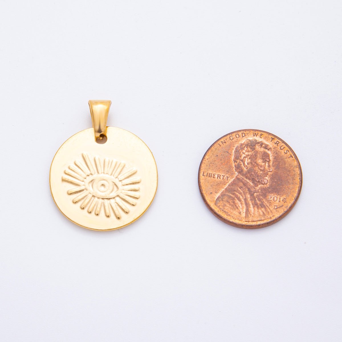 Stainless Steel 25mm Evil Eye Sunburst Round Pendant Charm | J549 - DLUXCA