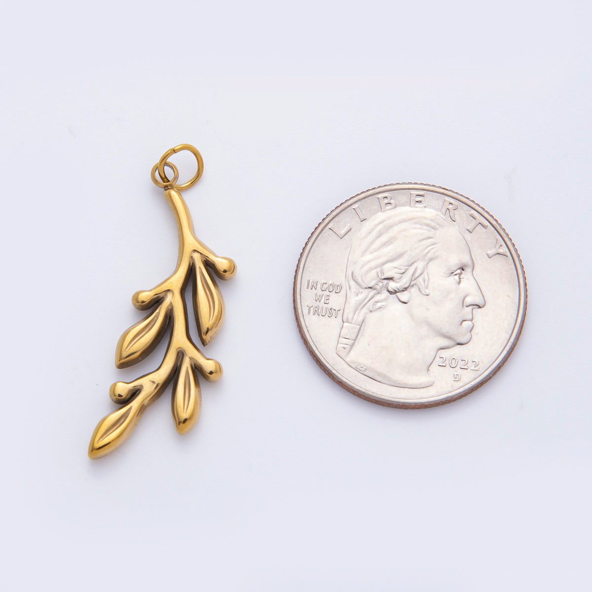 Stainless Steel 26mm Olive Branch Foliage Leaf Plant Minimalist Charm | C - 110 - DLUXCA
