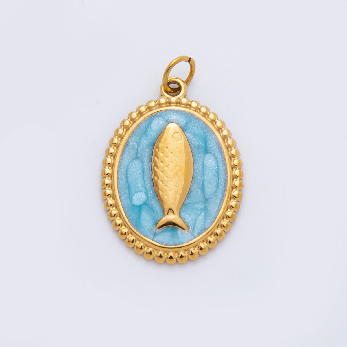 Stainless Steel 27mm Blue, White, Pink Sardine Fish Dotted Outline Oval Charm | C277 C293 - DLUXCA