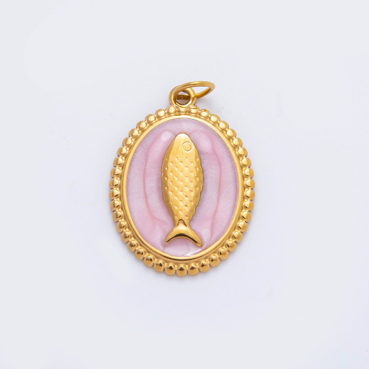 Stainless Steel 27mm Blue, White, Pink Sardine Fish Dotted Outline Oval Charm | C277 C293 - DLUXCA