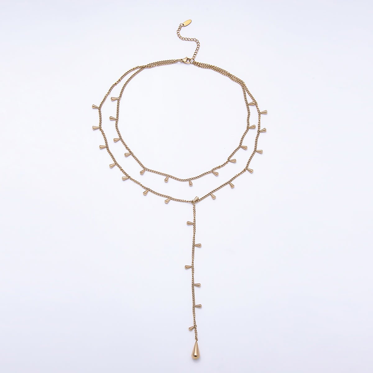 Stainless Steel 2mm Minimalist Teardrop Double Curb Lariat Chain Necklace | WA-00944 - DLUXCA