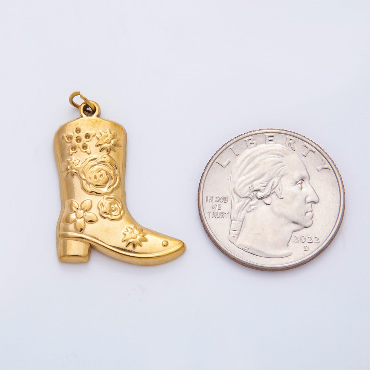 Stainless Steel 30.5mm Artisan Flower Cowboy Boots Shoes Charm | C - 052 - DLUXCA