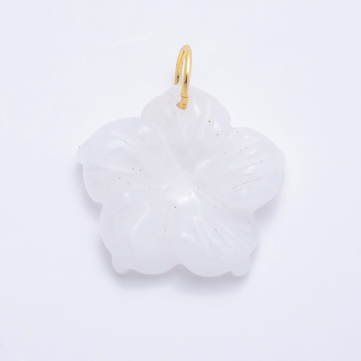 Stainless Steel 30mm White Quartz, Aventurine, Rose Quartz Gemstone Flower Charm | Charms-01425 - DLUXCA