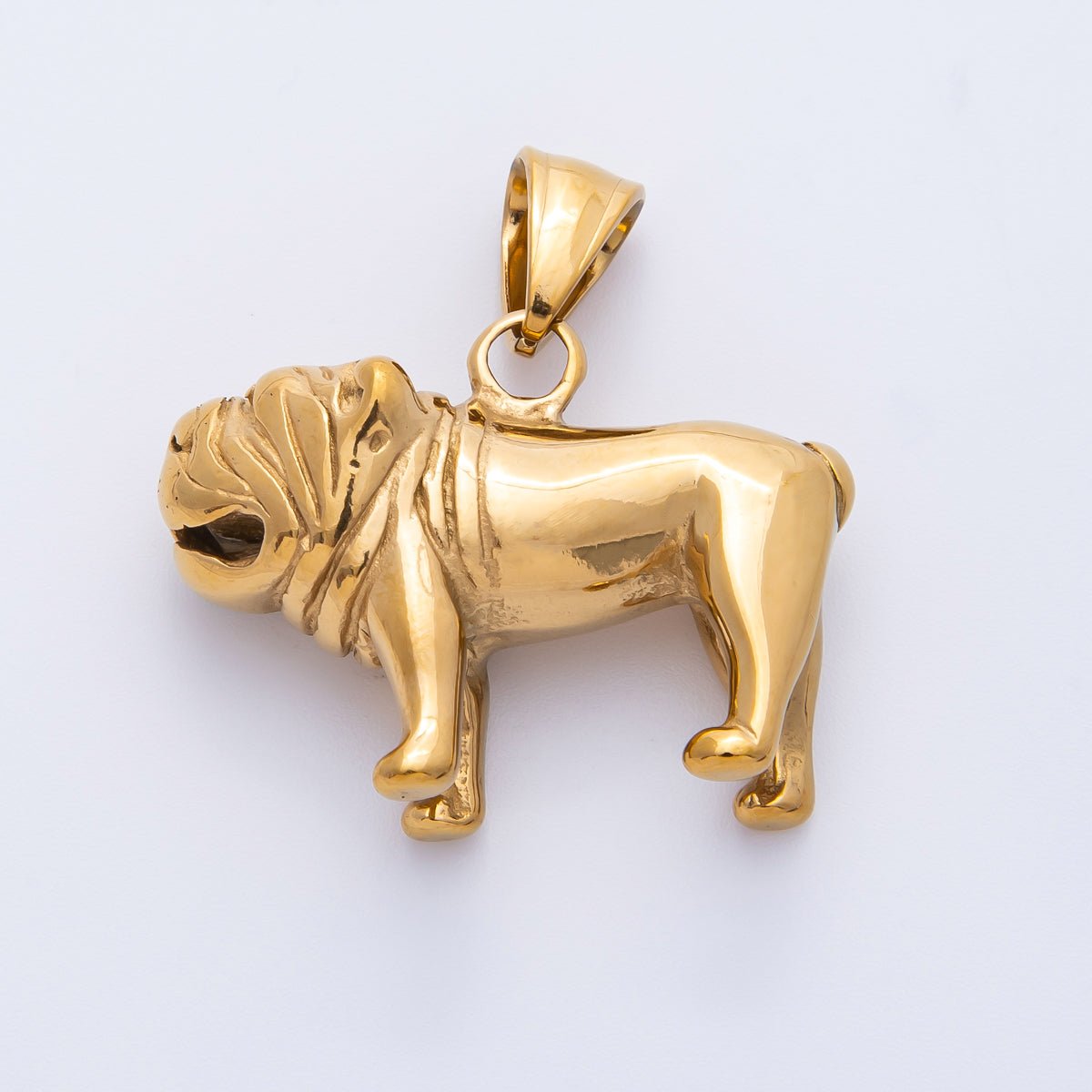 Stainless Steel 32mm Pug Bulldog Animal Pet 3D Multidimensional Pendant in Silver & Gold | Charms - 00265 Charms - 00266 - DLUXCA