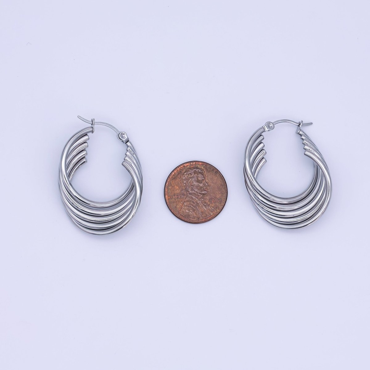 Stainless Steel 33.5mm Circular Band Latch Hoop Earrings in Gold & Silver | AJ010 AJ011 - DLUXCA