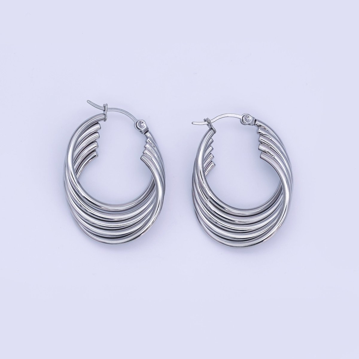 Stainless Steel 33.5mm Circular Band Latch Hoop Earrings in Gold & Silver | AJ010 AJ011 - DLUXCA