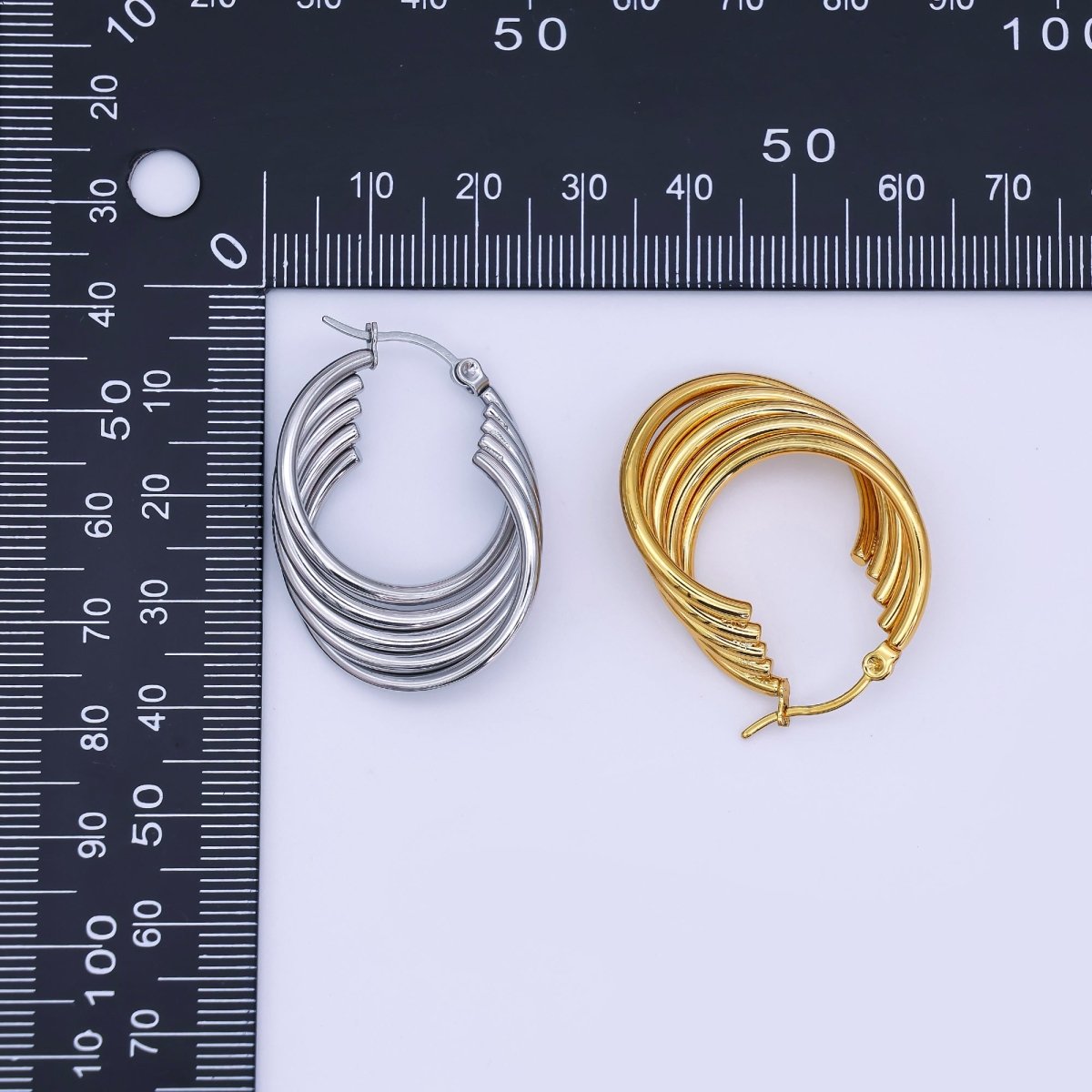 Stainless Steel 33.5mm Circular Band Latch Hoop Earrings in Gold & Silver | AJ010 AJ011 - DLUXCA