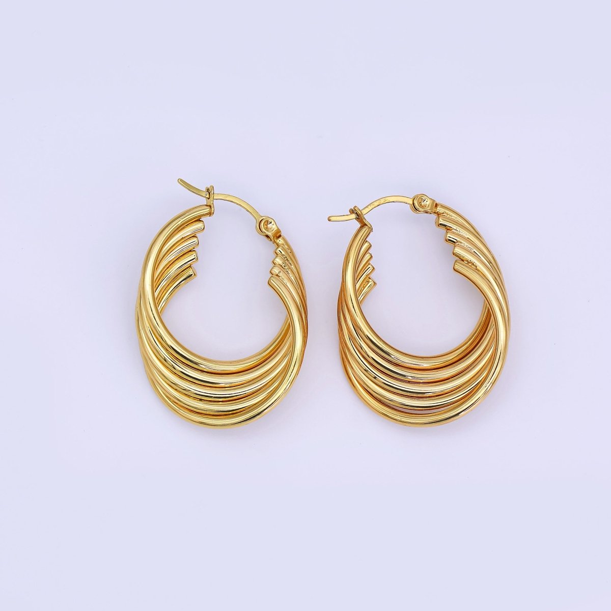 Stainless Steel 33.5mm Circular Band Latch Hoop Earrings in Gold & Silver | AJ010 AJ011 - DLUXCA