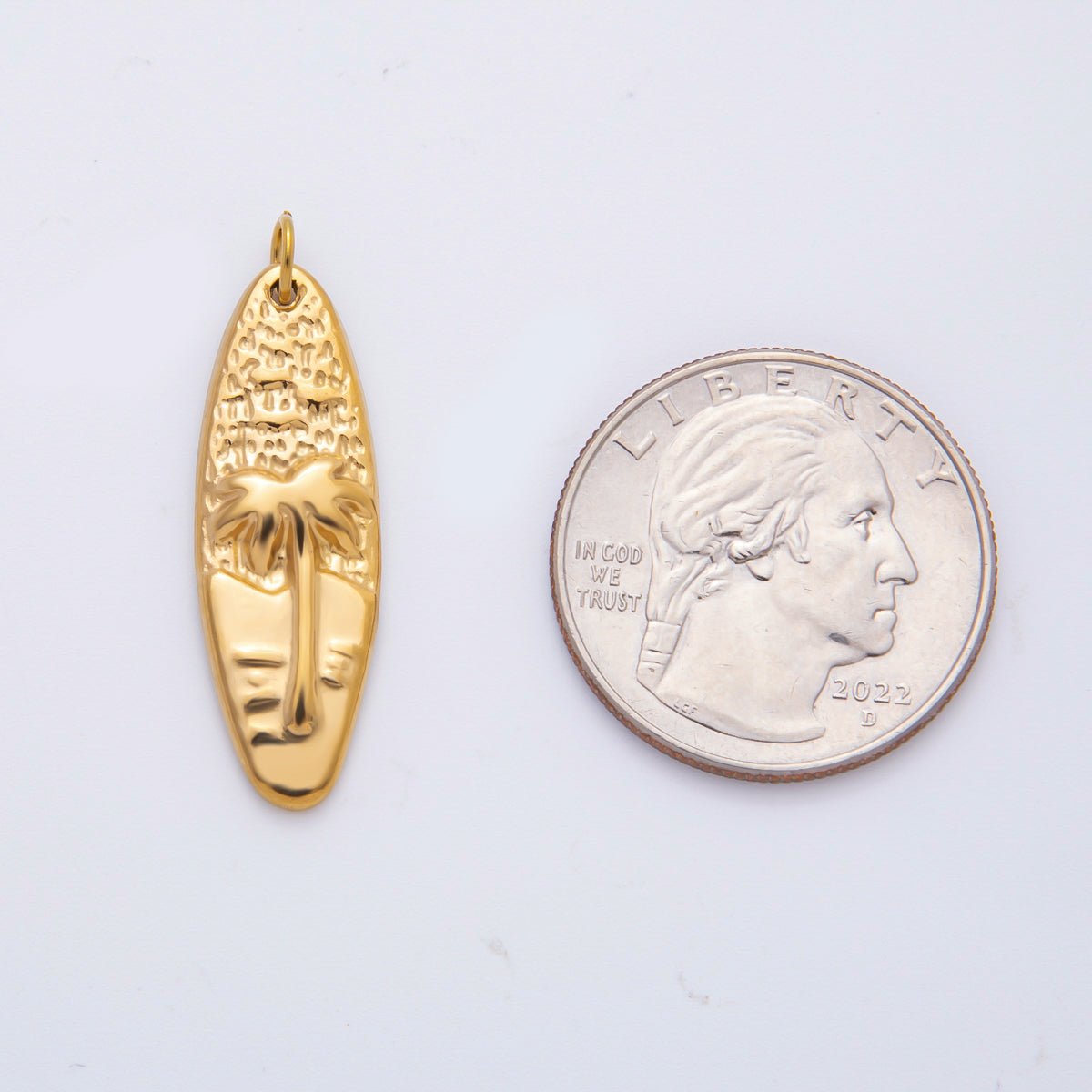 Stainless Steel 33.5mm Hawaiian Surfer Nautical Palm Tree Charm | C - 066 - DLUXCA